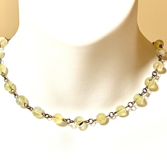 Genuine Yellow Green Prehnite Necklace, Gemstone Bronze Chain Layering Necklace - Picture 2 of 14